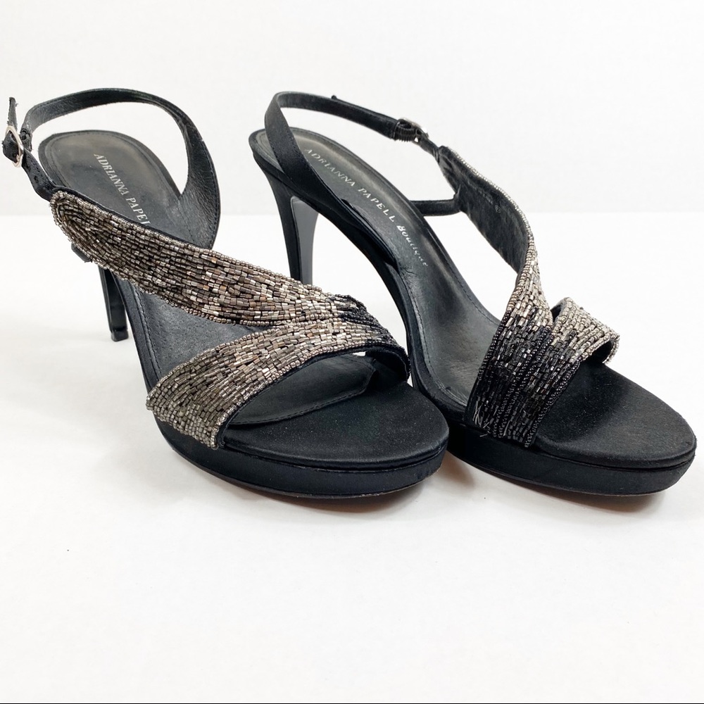 Adrianna Papell Boutique sling black beaded  heels